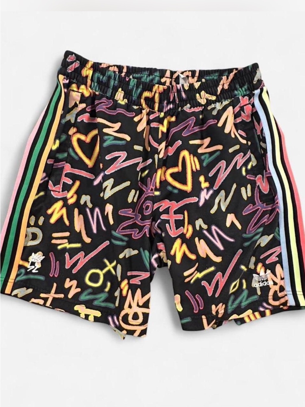 adidas 'Love Unites' Doodle Print Shorts with Stripes | Size Small